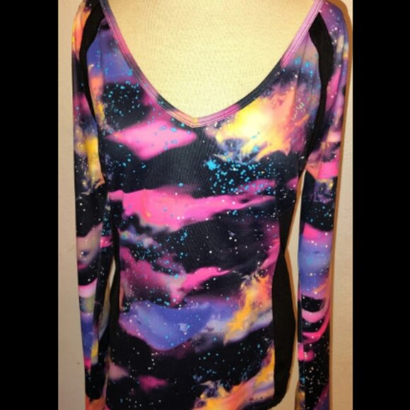 Ideology Women's Size Medium Top Polyester Spandex Blend 90's Astro Theme Abstra - Picture 1 of 5